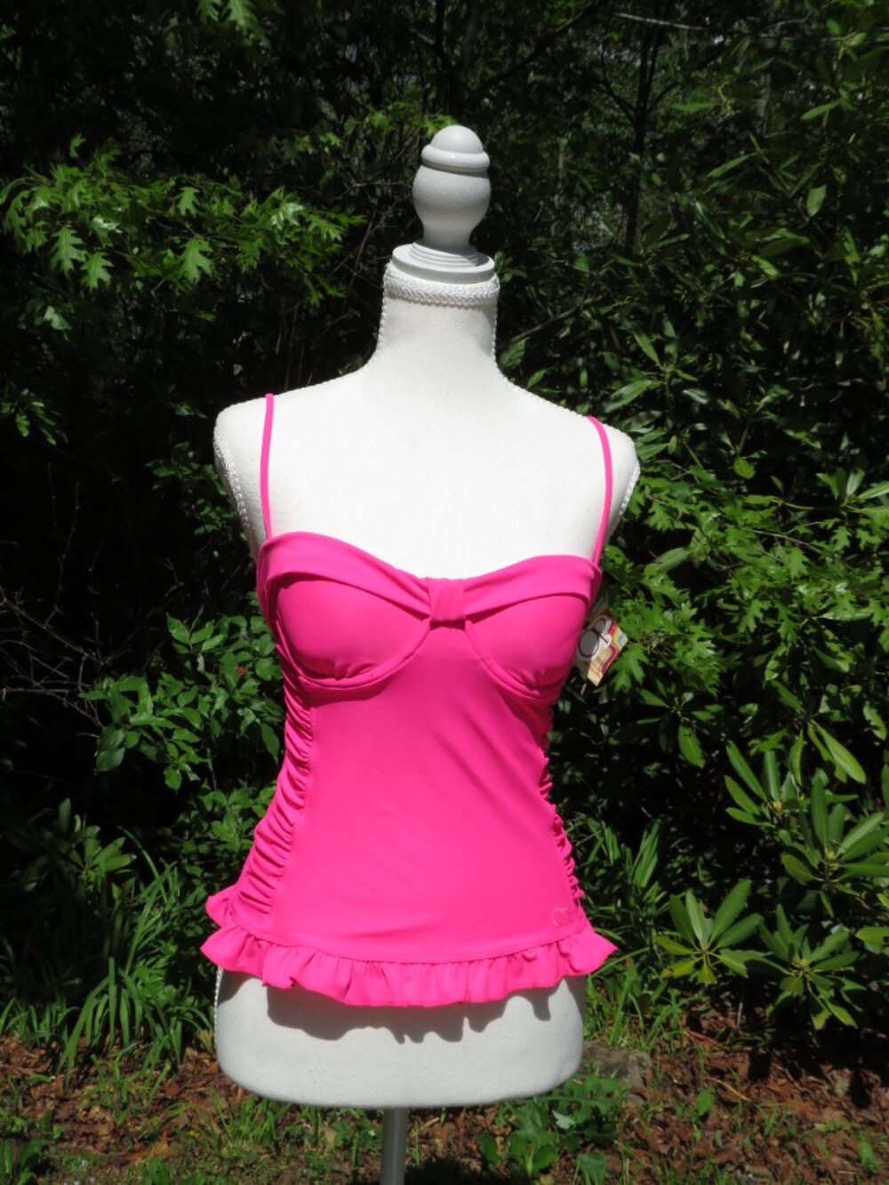 OP Pink Ruffle Tankini Top S – Sweetheart Ruched Swim Top NWT Y2K Beachcore - Picture 3 of 8